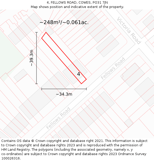 4, FELLOWS ROAD, COWES, PO31 7JN: Plot and title map