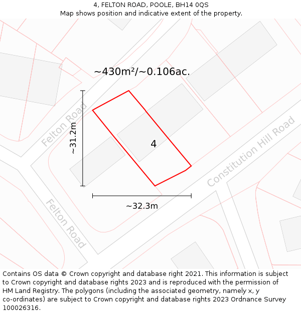 4, FELTON ROAD, POOLE, BH14 0QS: Plot and title map