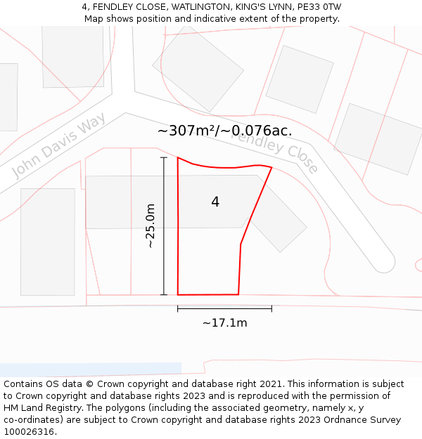 4, FENDLEY CLOSE, WATLINGTON, KING'S LYNN, PE33 0TW: Plot and title map