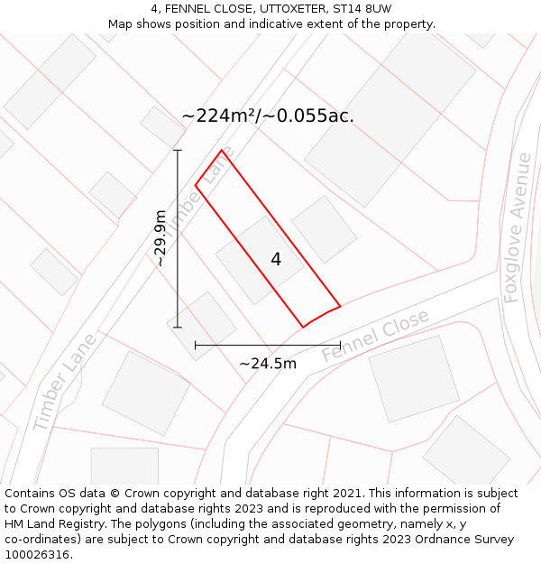 4, FENNEL CLOSE, UTTOXETER, ST14 8UW: Plot and title map