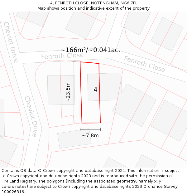 4, FENROTH CLOSE, NOTTINGHAM, NG6 7FL: Plot and title map