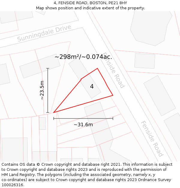 4, FENSIDE ROAD, BOSTON, PE21 8HY: Plot and title map