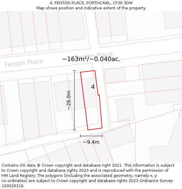 4, FENTON PLACE, PORTHCAWL, CF36 3DW: Plot and title map