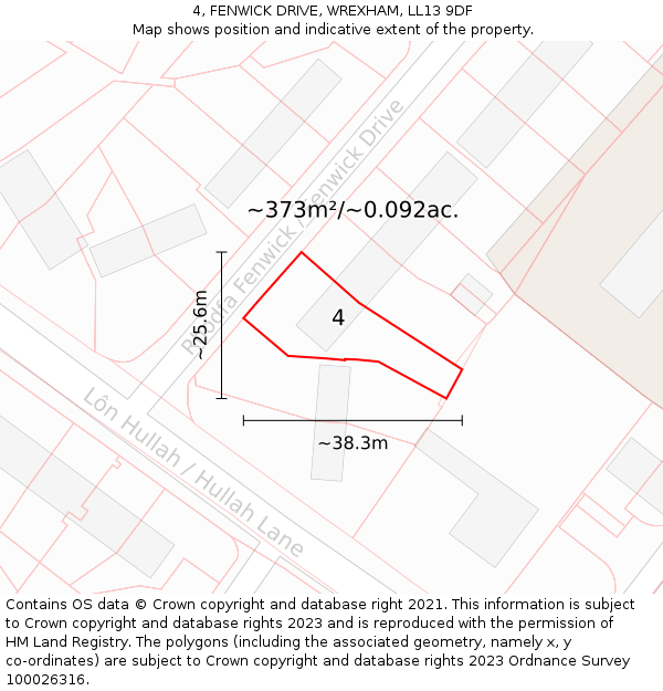 4, FENWICK DRIVE, WREXHAM, LL13 9DF: Plot and title map