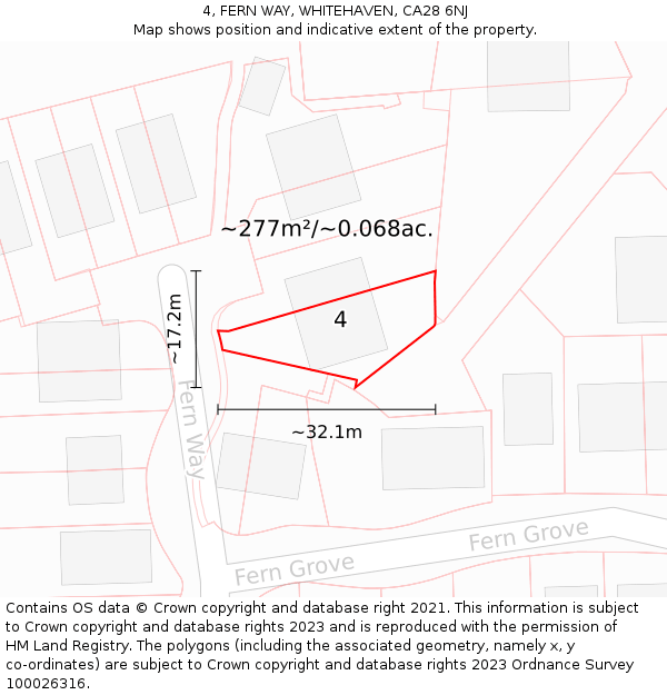 4, FERN WAY, WHITEHAVEN, CA28 6NJ: Plot and title map
