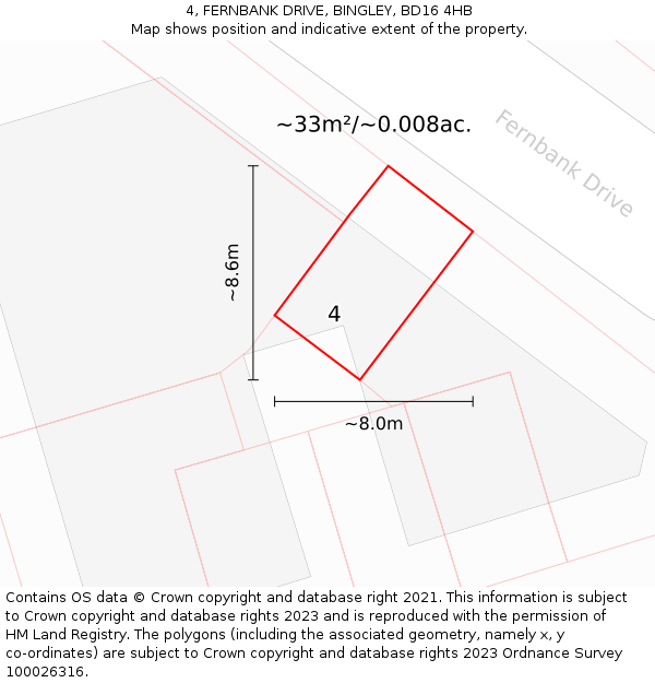 4, FERNBANK DRIVE, BINGLEY, BD16 4HB: Plot and title map