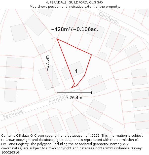 4, FERNDALE, GUILDFORD, GU3 3AX: Plot and title map