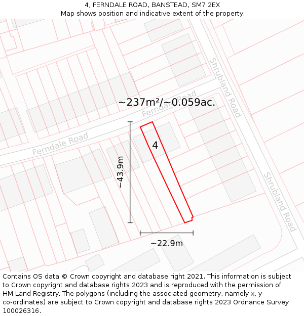 4, FERNDALE ROAD, BANSTEAD, SM7 2EX: Plot and title map