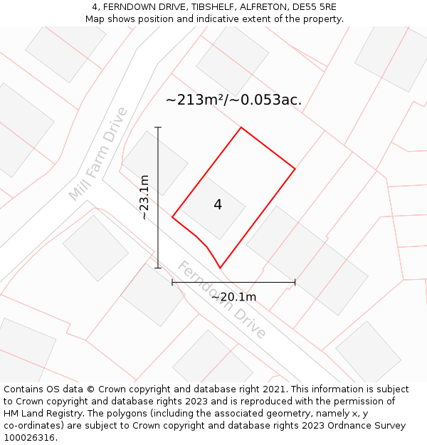 4, FERNDOWN DRIVE, TIBSHELF, ALFRETON, DE55 5RE: Plot and title map