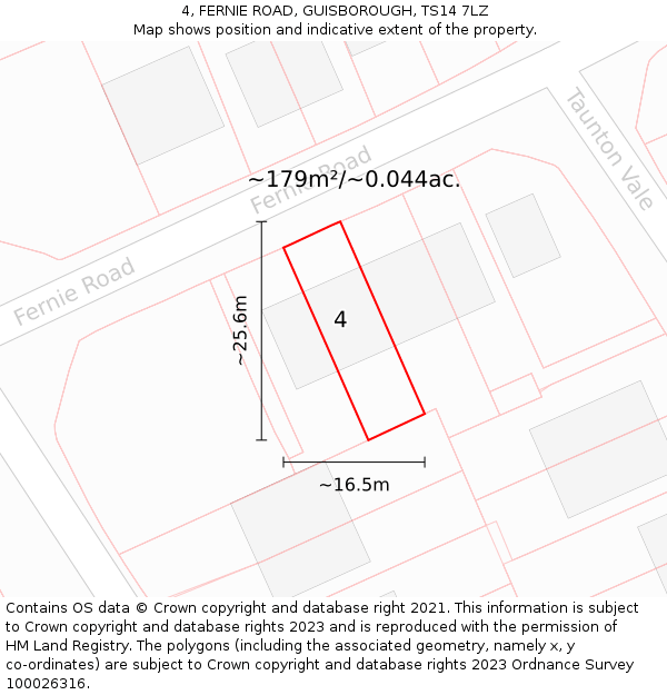 4, FERNIE ROAD, GUISBOROUGH, TS14 7LZ: Plot and title map