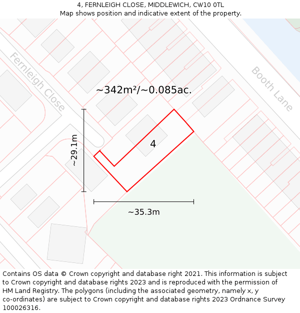 4, FERNLEIGH CLOSE, MIDDLEWICH, CW10 0TL: Plot and title map