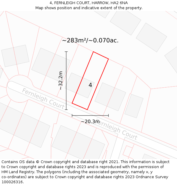 4, FERNLEIGH COURT, HARROW, HA2 6NA: Plot and title map
