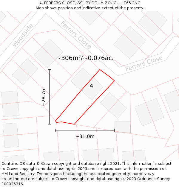 4, FERRERS CLOSE, ASHBY-DE-LA-ZOUCH, LE65 2NG: Plot and title map