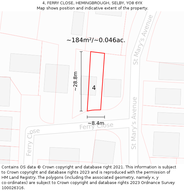 4, FERRY CLOSE, HEMINGBROUGH, SELBY, YO8 6YX: Plot and title map