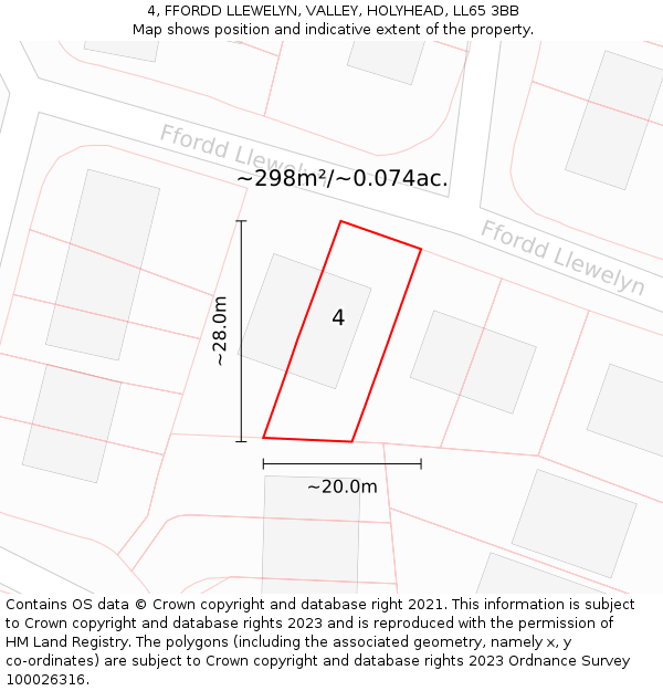 4, FFORDD LLEWELYN, VALLEY, HOLYHEAD, LL65 3BB: Plot and title map