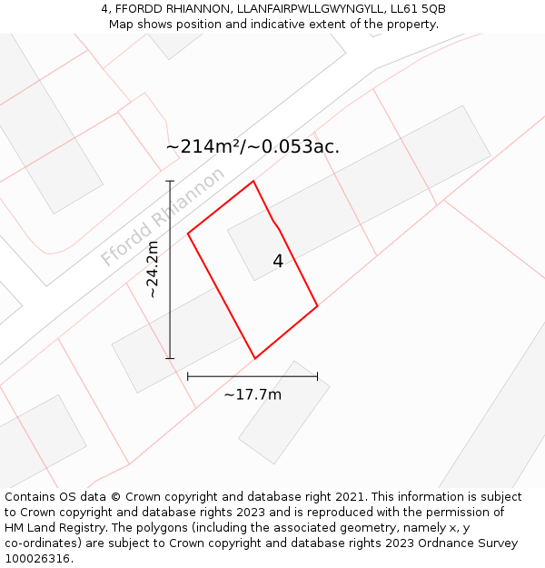 4, FFORDD RHIANNON, LLANFAIRPWLLGWYNGYLL, LL61 5QB: Plot and title map