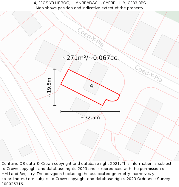 4, FFOS YR HEBOG, LLANBRADACH, CAERPHILLY, CF83 3PS: Plot and title map