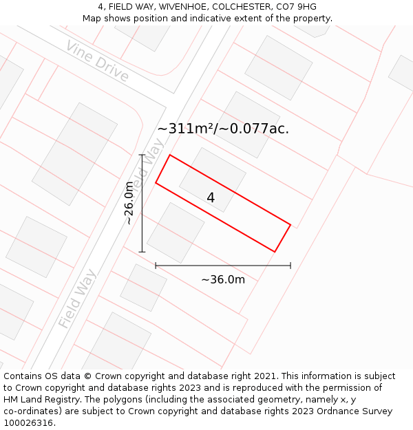 4, FIELD WAY, WIVENHOE, COLCHESTER, CO7 9HG: Plot and title map