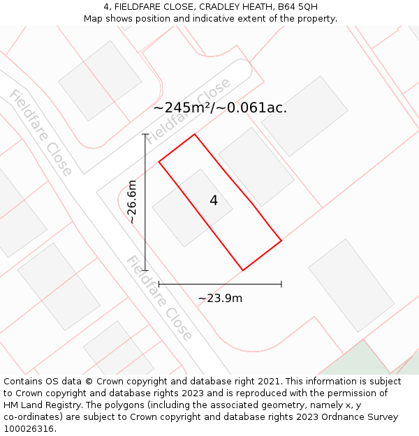 4, FIELDFARE CLOSE, CRADLEY HEATH, B64 5QH: Plot and title map