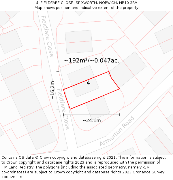 4, FIELDFARE CLOSE, SPIXWORTH, NORWICH, NR10 3RA: Plot and title map