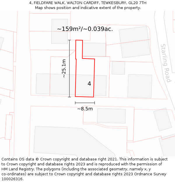 4, FIELDFARE WALK, WALTON CARDIFF, TEWKESBURY, GL20 7TH: Plot and title map