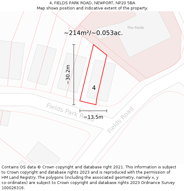 4, FIELDS PARK ROAD, NEWPORT, NP20 5BA: Plot and title map