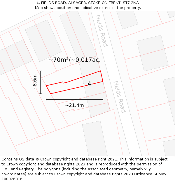 4, FIELDS ROAD, ALSAGER, STOKE-ON-TRENT, ST7 2NA: Plot and title map