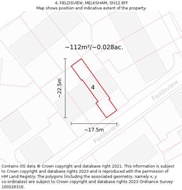 4, FIELDSVIEW, MELKSHAM, SN12 8FF: Plot and title map
