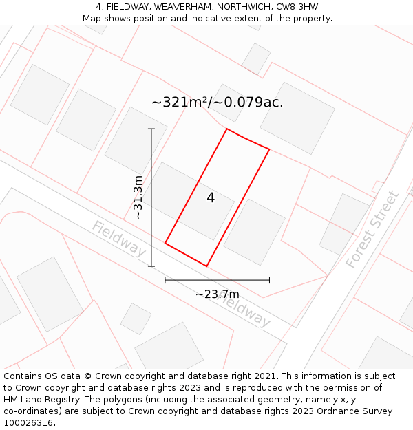 4, FIELDWAY, WEAVERHAM, NORTHWICH, CW8 3HW: Plot and title map