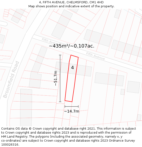 4, FIFTH AVENUE, CHELMSFORD, CM1 4HD: Plot and title map