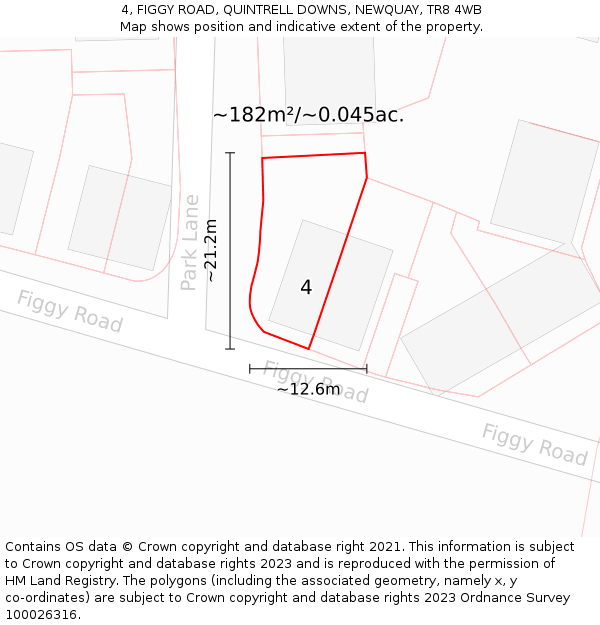 4, FIGGY ROAD, QUINTRELL DOWNS, NEWQUAY, TR8 4WB: Plot and title map