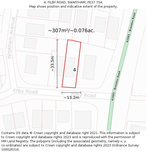 4, FILBY ROAD, SWAFFHAM, PE37 7SA: Plot and title map