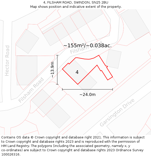 4, FILSHAM ROAD, SWINDON, SN25 2BU: Plot and title map
