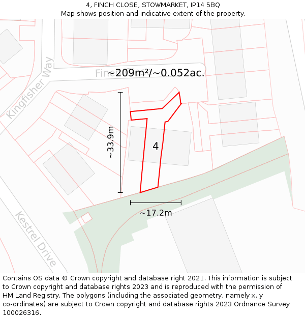 4, FINCH CLOSE, STOWMARKET, IP14 5BQ: Plot and title map