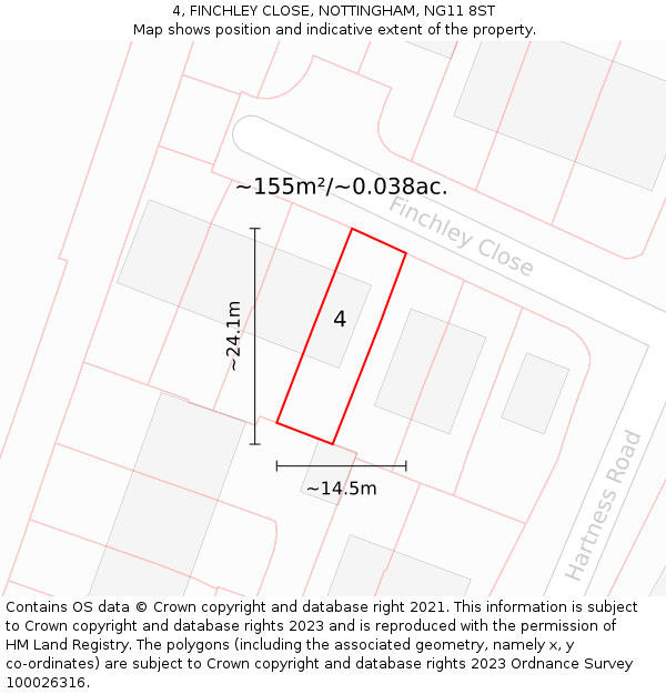 4, FINCHLEY CLOSE, NOTTINGHAM, NG11 8ST: Plot and title map