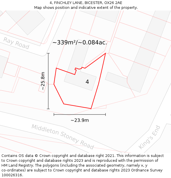 4, FINCHLEY LANE, BICESTER, OX26 2AE: Plot and title map