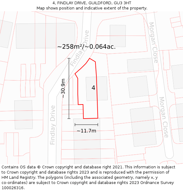 4, FINDLAY DRIVE, GUILDFORD, GU3 3HT: Plot and title map