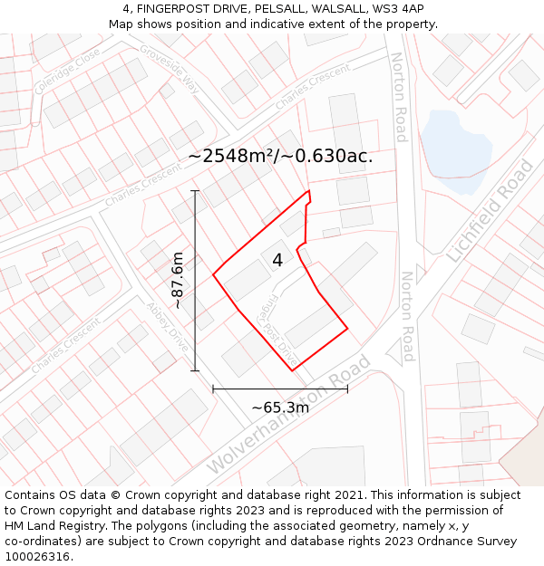 4, FINGERPOST DRIVE, PELSALL, WALSALL, WS3 4AP: Plot and title map