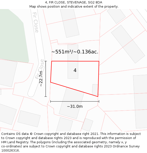 4, FIR CLOSE, STEVENAGE, SG2 8DA: Plot and title map