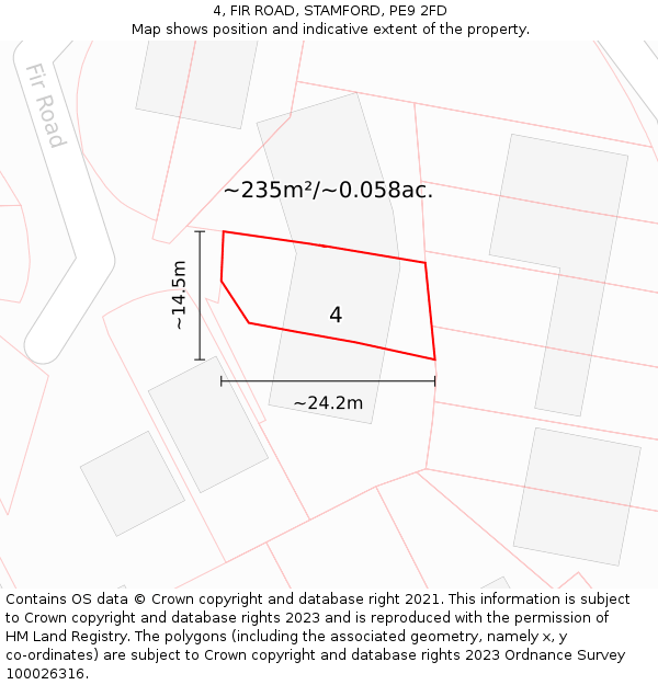 4, FIR ROAD, STAMFORD, PE9 2FD: Plot and title map