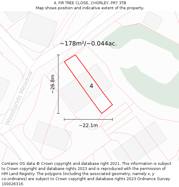 4, FIR TREE CLOSE, CHORLEY, PR7 3TB: Plot and title map