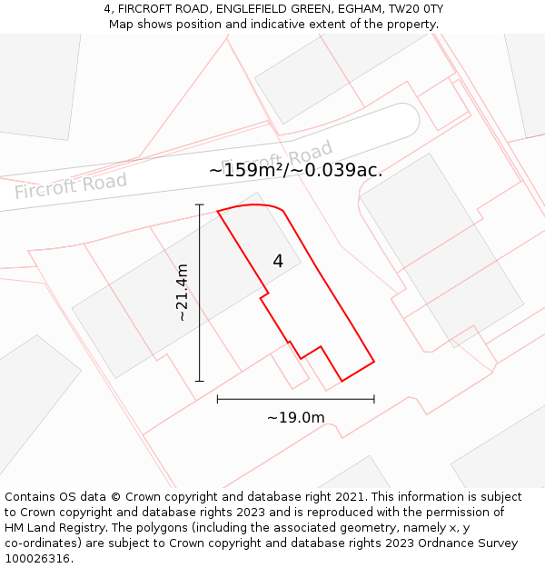 4, FIRCROFT ROAD, ENGLEFIELD GREEN, EGHAM, TW20 0TY: Plot and title map