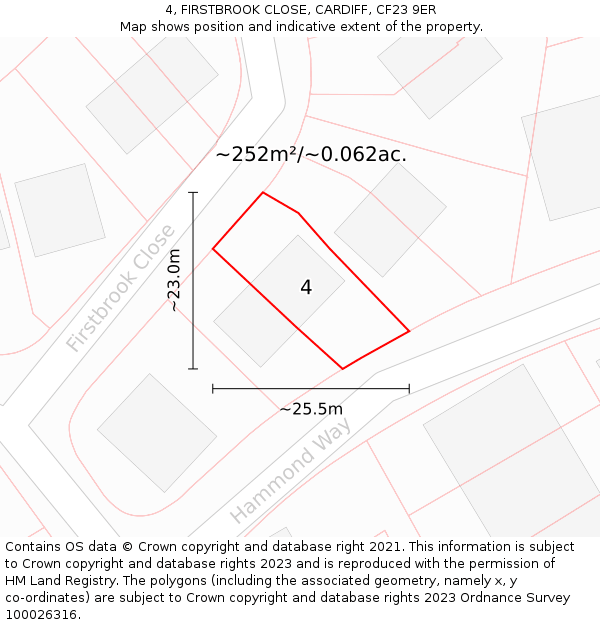 4, FIRSTBROOK CLOSE, CARDIFF, CF23 9ER: Plot and title map