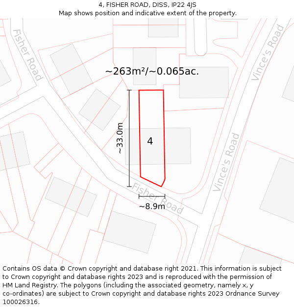 4, FISHER ROAD, DISS, IP22 4JS: Plot and title map