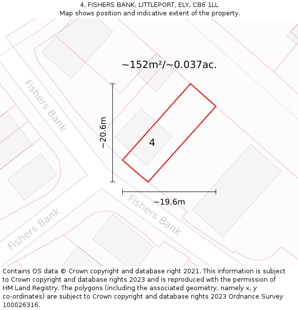 4, FISHERS BANK, LITTLEPORT, ELY, CB6 1LL: Plot and title map