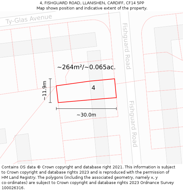 4, FISHGUARD ROAD, LLANISHEN, CARDIFF, CF14 5PP: Plot and title map