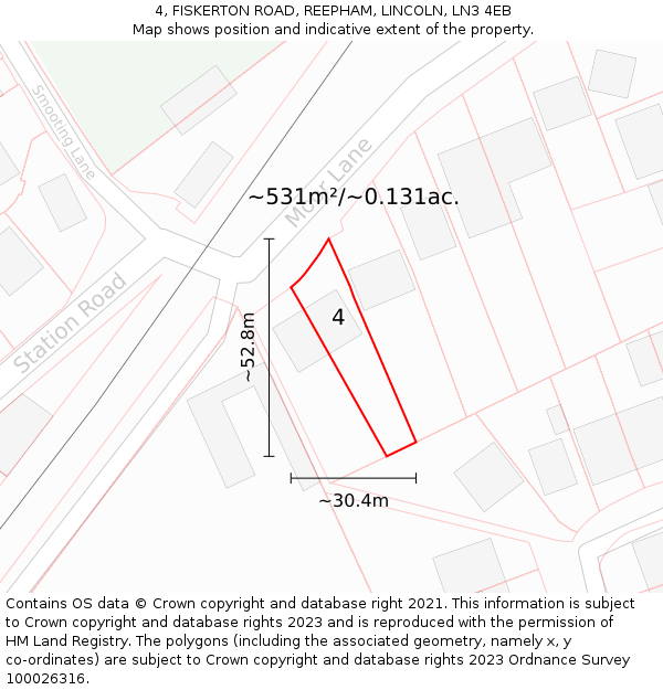 4, FISKERTON ROAD, REEPHAM, LINCOLN, LN3 4EB: Plot and title map