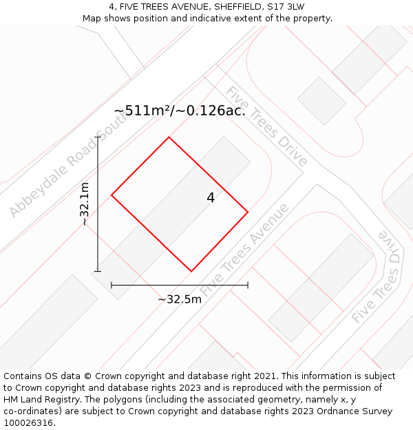 4, FIVE TREES AVENUE, SHEFFIELD, S17 3LW: Plot and title map