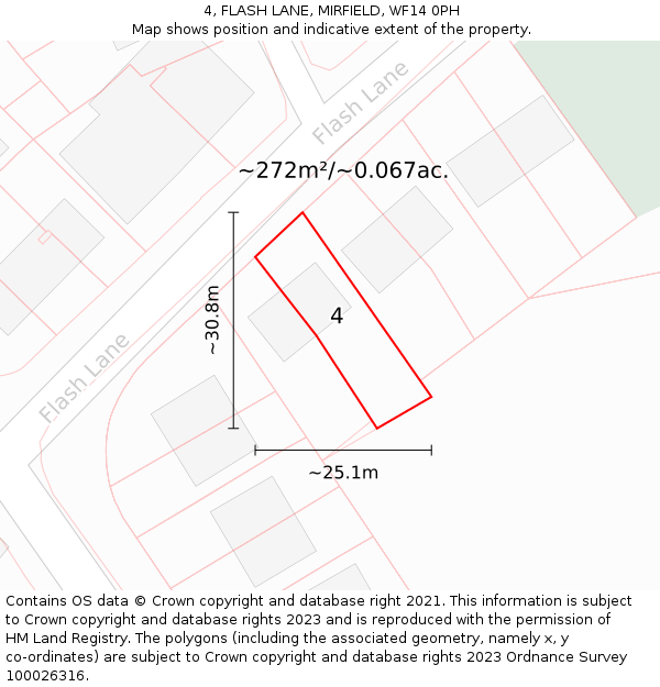 4, FLASH LANE, MIRFIELD, WF14 0PH: Plot and title map