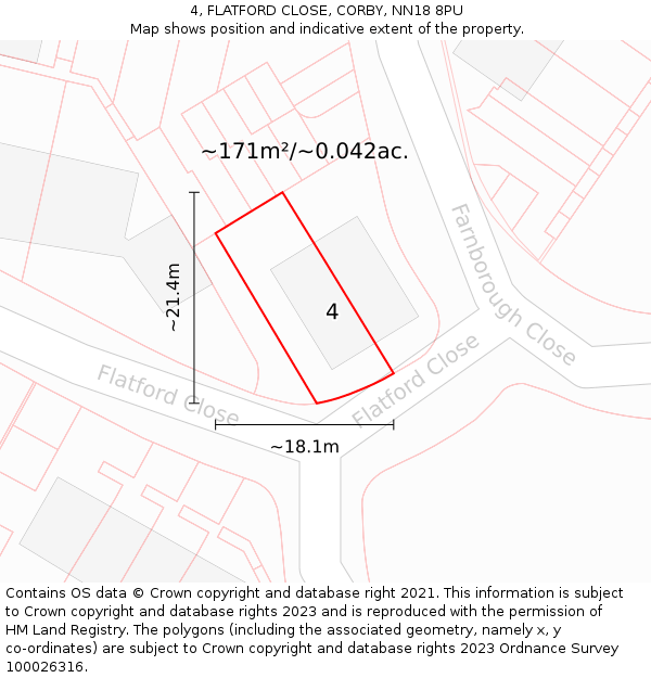 4, FLATFORD CLOSE, CORBY, NN18 8PU: Plot and title map